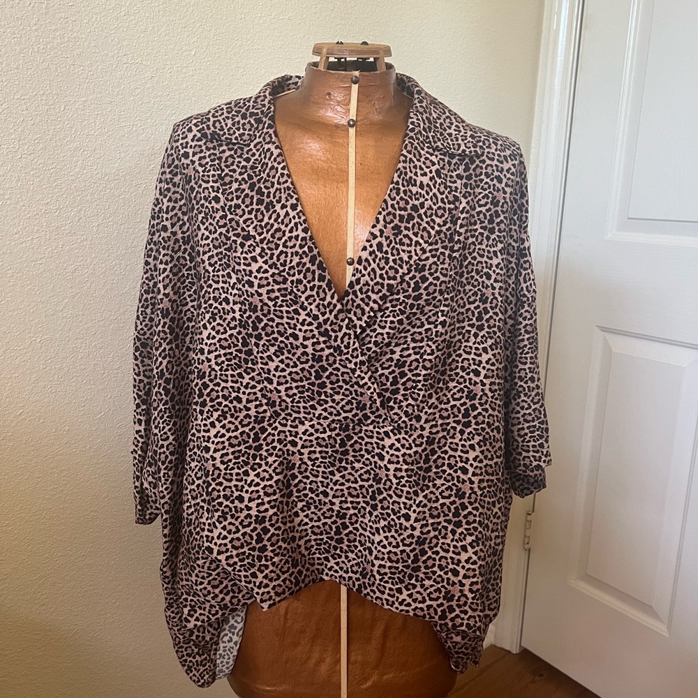 Anthropologie Leopard-Print Wrap Tunic in Taupe and Black
